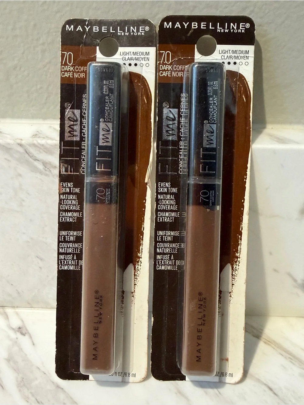 Maybelline Fit Me Liquid Concealer 70 Dark Coffee Brown 0.23 fl oz  2 Pack NEW